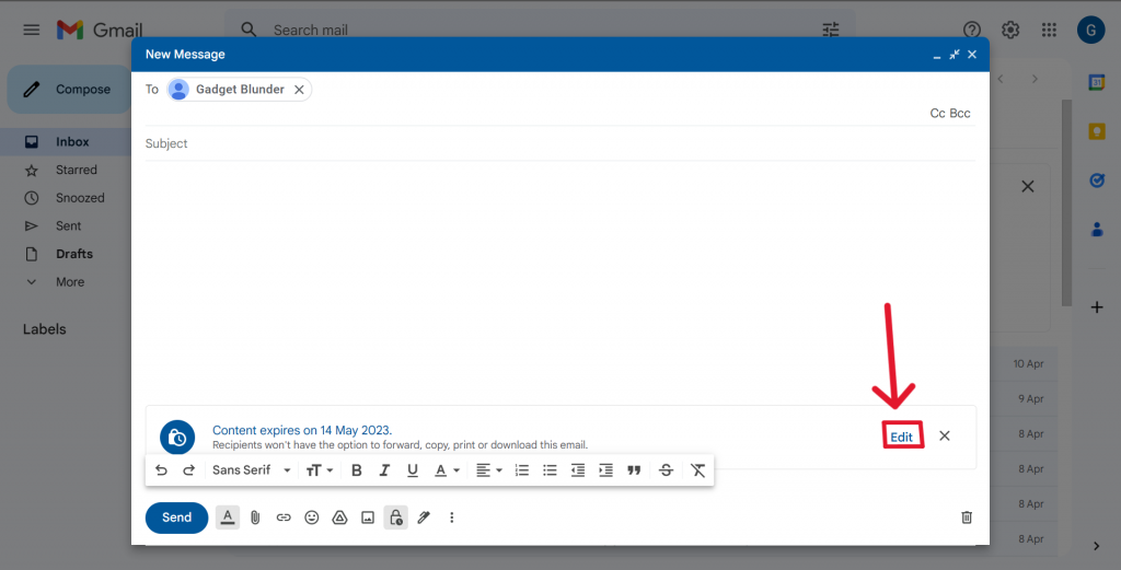 Edit or send confidential email on Gmail.