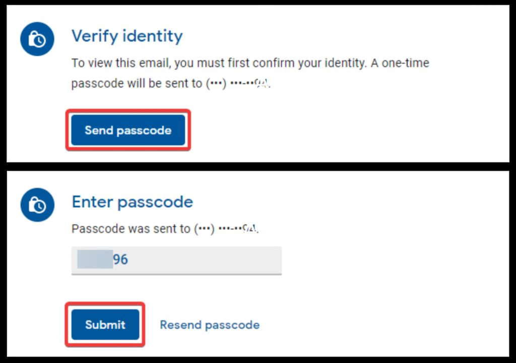 Enter passcode to open password protected email.