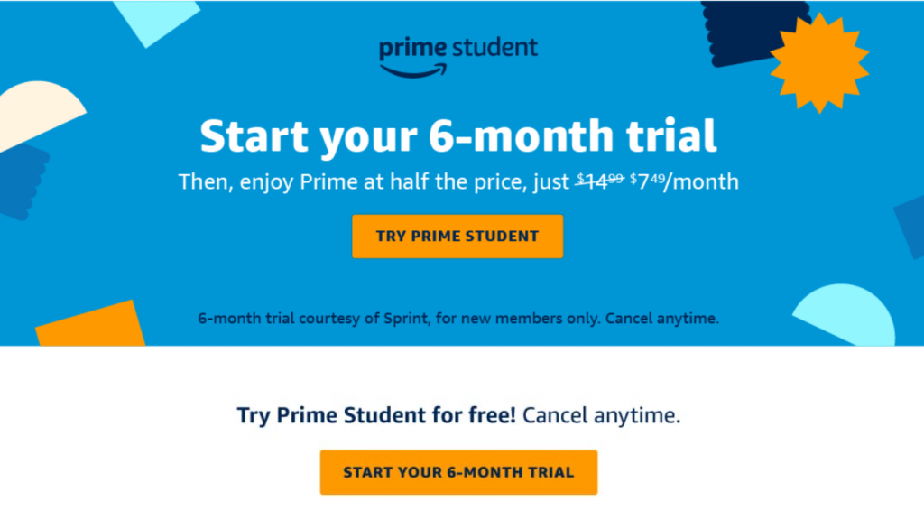 Amazon prime student offer- 6 Months free trial