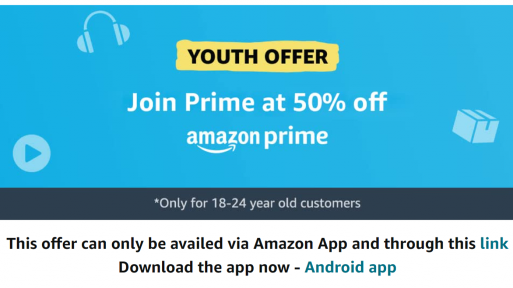 Amazon prime Youth offer- 50% off on all plans