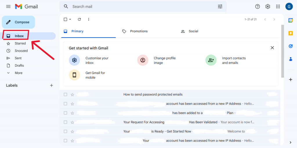 Open inbox on Gmail