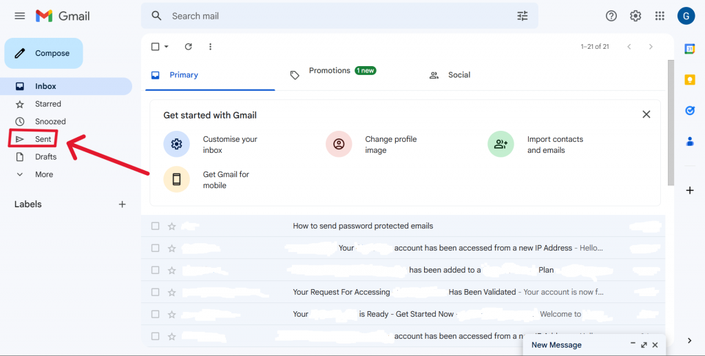 Open sent mails on Gmail