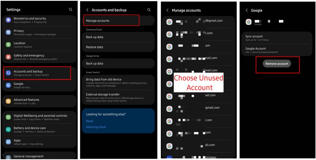 Remove unused accounts from Android phone