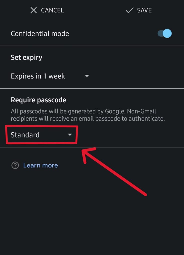 set up standard passcode in email on Gmail