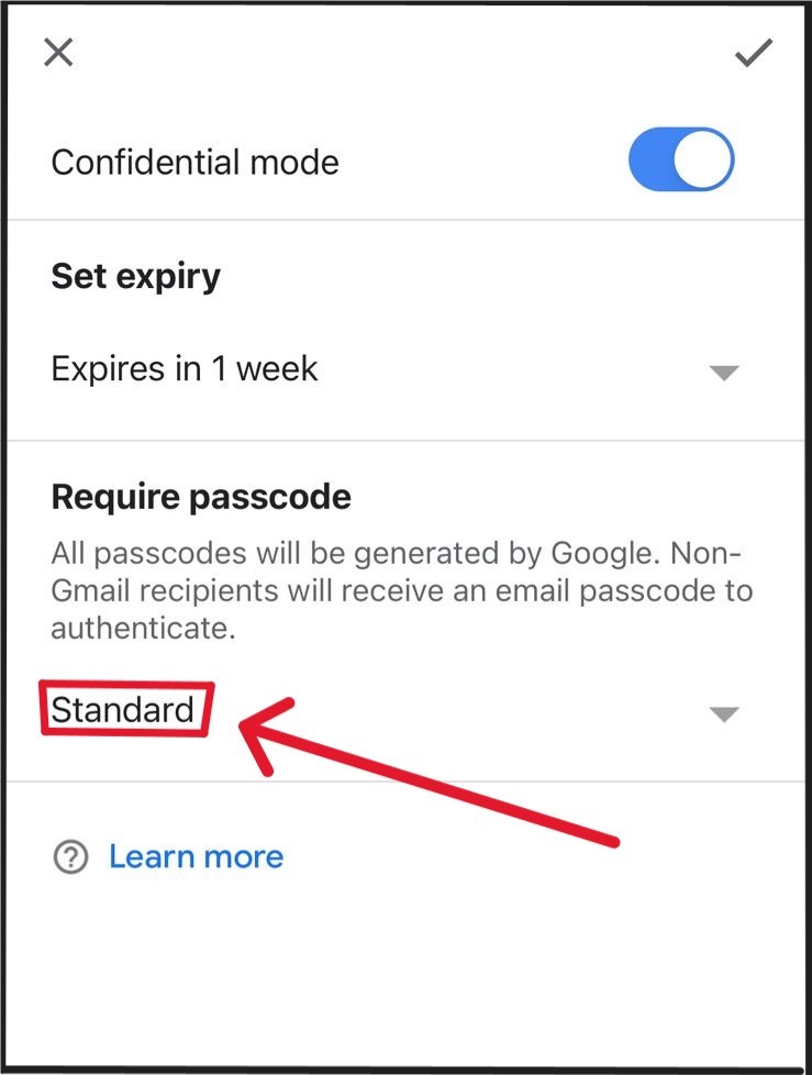 set up standard passcode in email on Gmail