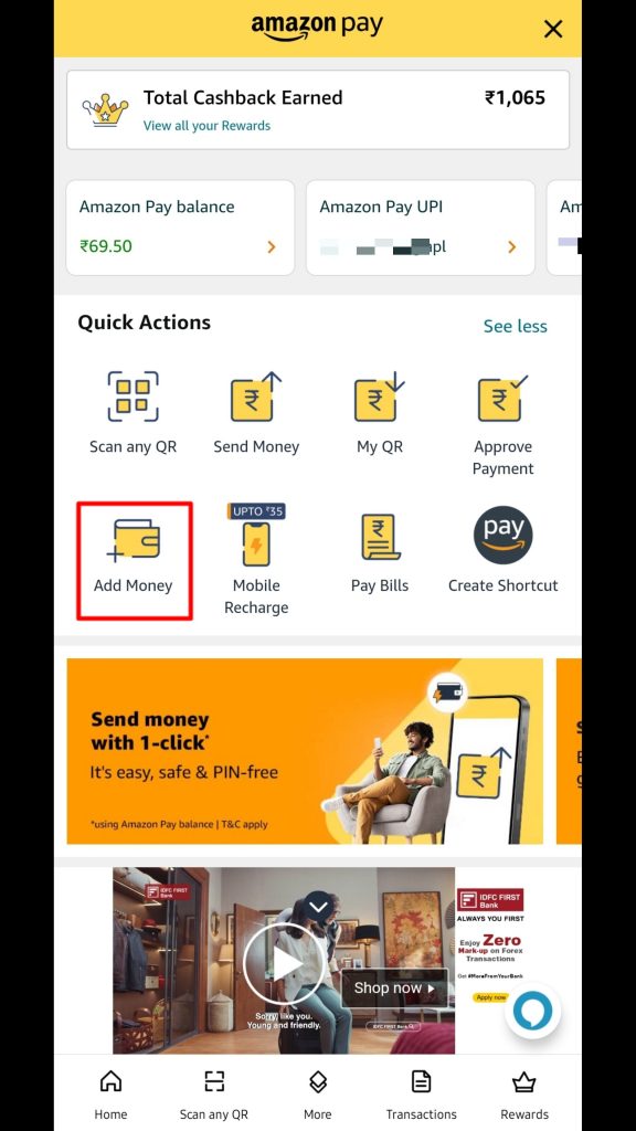 Add Money Option on Amazon Pay