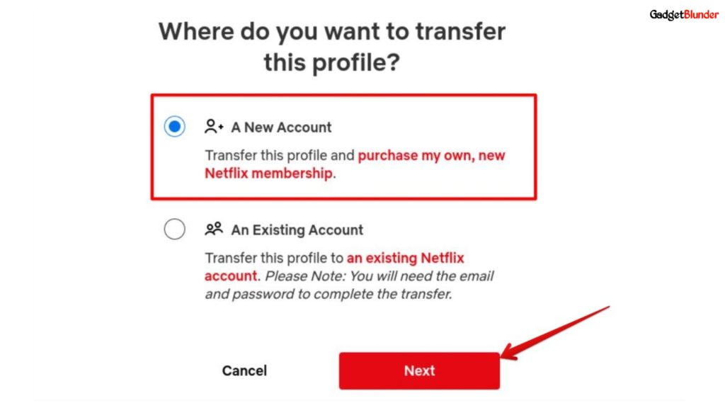 Choose account to transfer Netflix profile