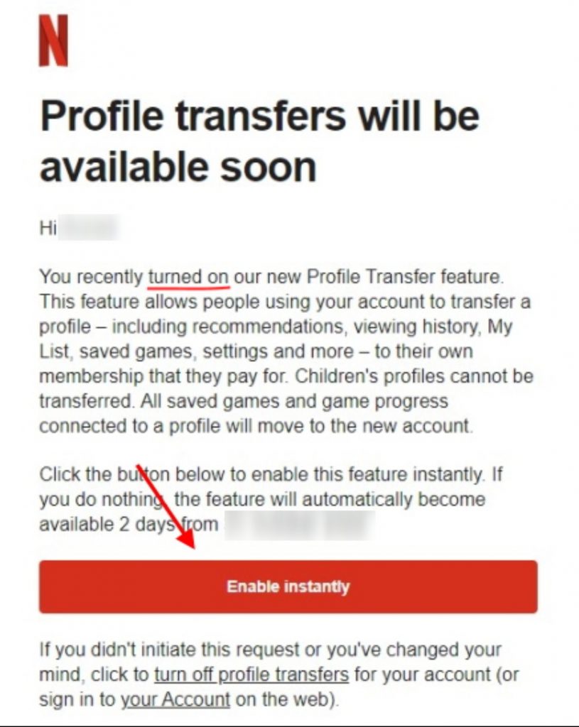 Immediately Turn on profile transfers