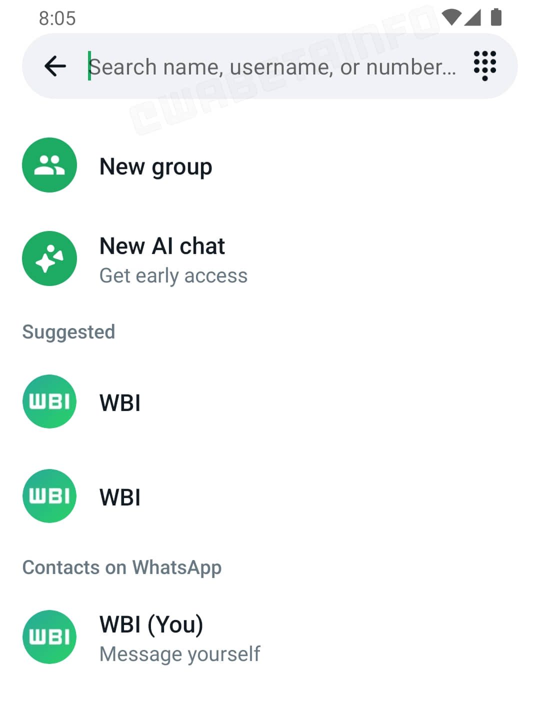 WhatsApp username search bar